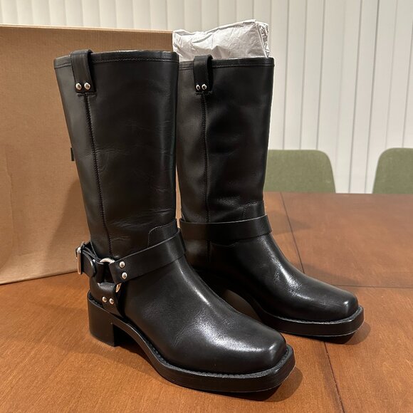 (SOLD) REFORMATION Francesca Moto Boots in black leather / silver, US 6.5 - Picture 2 of 5